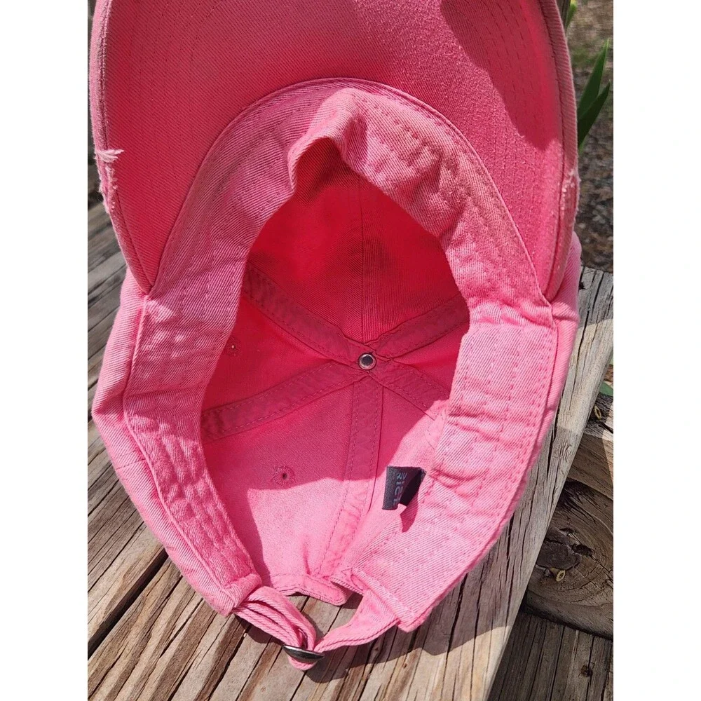 Knuckles Up Side X Side Pink Distressed Hat. Adjustable Baseball SxS Ball Cap